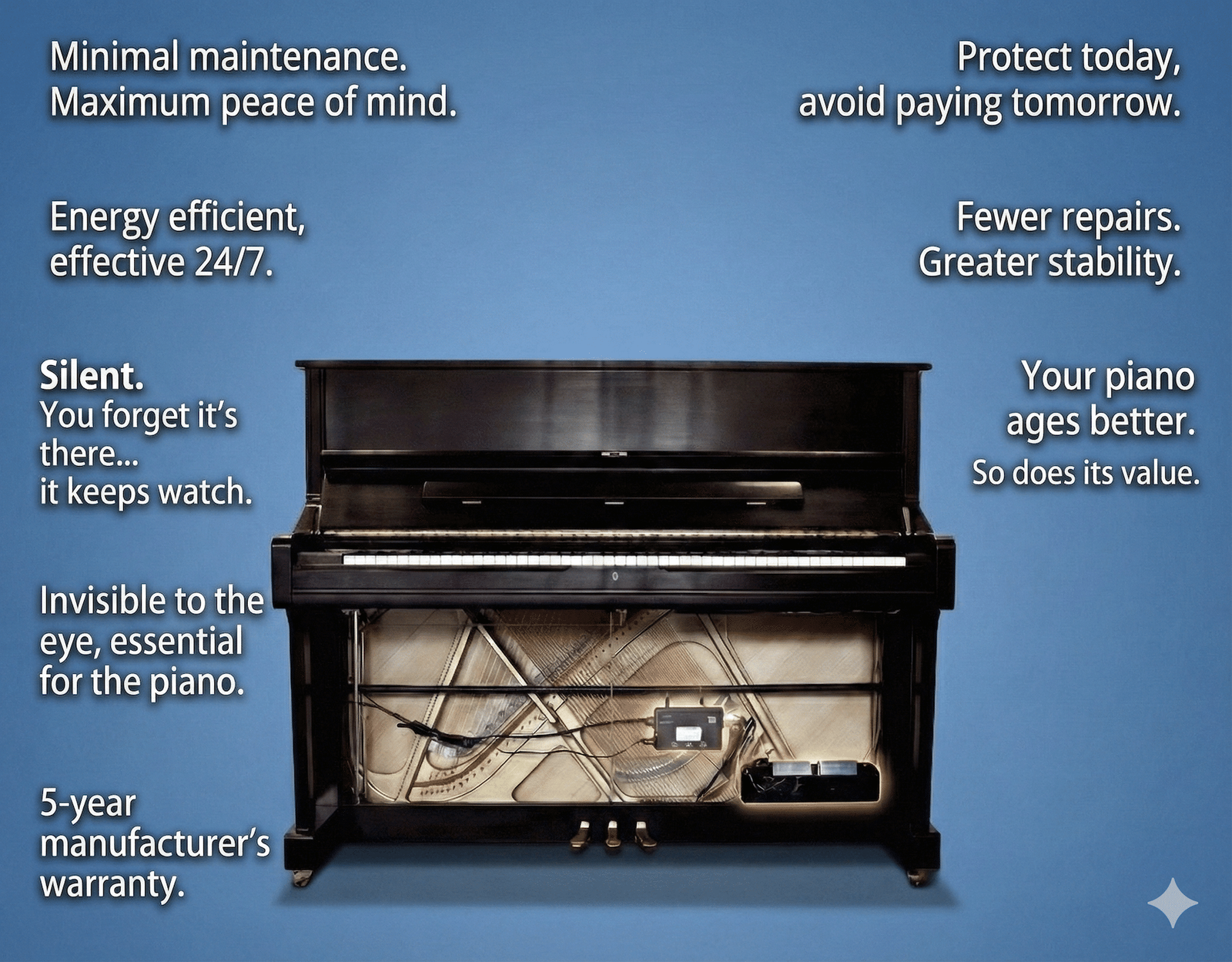Arguments and benefits of the Piano Life Saver humidity control system