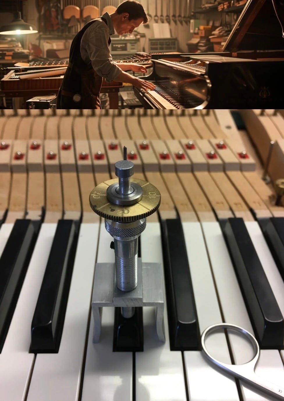 Patrick Brennan working in his workshop with regulation tools